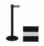 38_Black_Stanchion_Post_with_13'_Retractable_Belt_ _Black_w/_White_Stripe