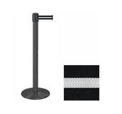 38_Wrinkle_Black_Stanchion_Post_w/_13'_Retractable_Belt_ _Black_w/_White_Stripe