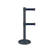 38_Black_Stanchion_Post_with_(2)_7.5'_Retractable_Belts_ _Black_w/_Blue_Stripe