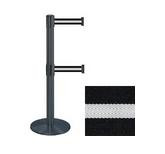 38_Black_Stanchion_Post_with_(2)_7.5'_Retractable_Belts_ _Black_w/_White_Stripe