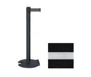 Wrinkle Black Stanchion Post with 7.5' Retractable Belt   Black w/ White Stripe