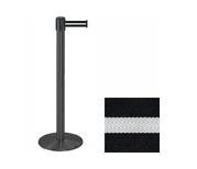 Wrinkle Black Stanchion Post with 7.5' Retractable Belt   Black w/ White Stripe