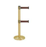 38_Brass_Stanchion_Post_with_(2)_7.5'_Retractable_Belts_ _Brown_119528