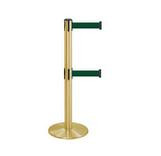 38_Brass_Stanchion_Post_with_(2)_7.5'_Retractable_Belts_ _Dark_Green_119529