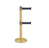 38_Brass_Stanchion_Post_with_(2)_7.5'_Retractable_Belts_ _Navy_Blue_119533
