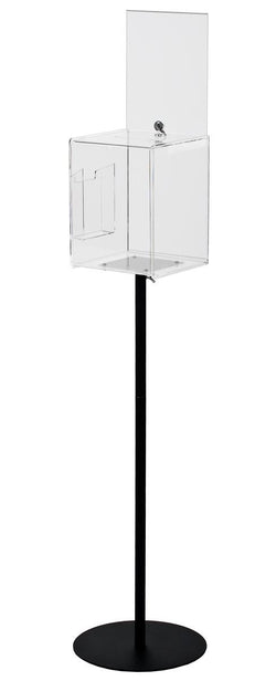 Clear Acrylic Ballot Box w/ Lock,(2)8.5 x 11 Sign Frames, Side Pocket & Floor Stand 119576