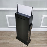 Black Metal Ballot Box w/Side Pockets, Lockable, 17 x 8.7 Header, Floorstanding  119578-BLK