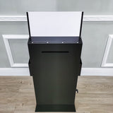 Black Metal Ballot Box w/Side Pockets, Lockable, 17 x 8.7 Header, Floorstanding  119578-BLK