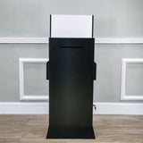 Black Metal Ballot Box w/Side Pockets, Lockable, 17 x 8.7 Header, Floorstanding  119578-BLK