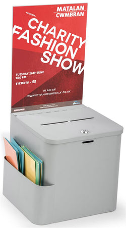 Locking Metal Ballot Box w/ 8.5 x 11 Acrylic Header, Wall or Countertop