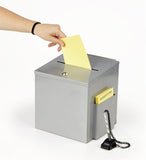 Metal Ballot Box w/ Side Pocket, Pen & Lock, Wall or Countertop - Silver 119593