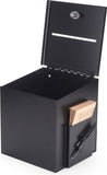 Metal Ballot Box w/ Side Pocket, Pen & Lock, Wall or Countertop - Black 119597