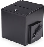 Metal Ballot Box w/ Side Pocket, Pen & Lock, Wall or Countertop - Black 119597