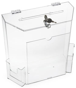 Acrylic Ballot Box w/ 8.5” x 11” Frame, Lock & 2 Pockets, Wall or Tabletop – Clear 119600