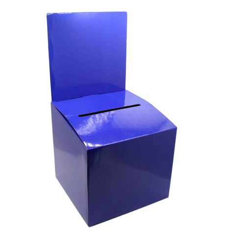 7PK Cardboard Ballot Box with Removable Header, Slanted Top   Blue 119614