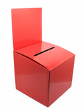 7PK Cardboard Ballot Box with Removable Header, Slanted Top   Red 119615