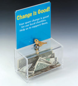 Acrylic Donation Box with Lock, 6 x 6 Header - Clear 119638