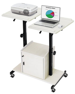Media Cart with 2 Height Adjustable Platforms, Locking Cabinet