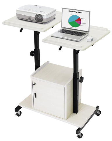 Media Cart with 2 Height Adjustable Platforms, Locking Cabinet