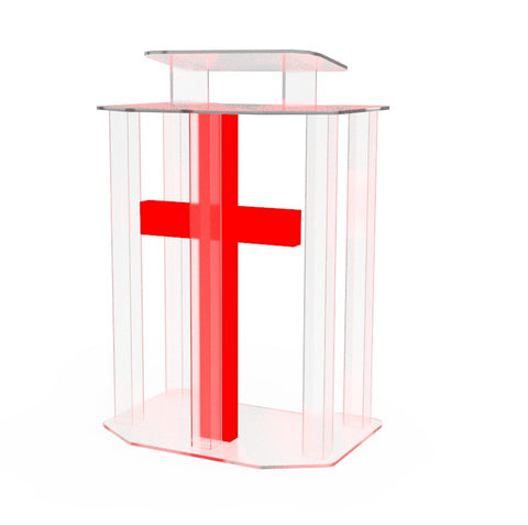 Unassembled Acrylic/lectern/pulpit/lucite/plexiglass/podium/led Cross 11969-RED UNASSEMBLED