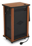 Multimedia Podium w/Tilting Desktop, Side Trays, Cabinet & Wheels - Cherry 119695