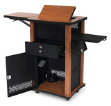 Multimedia Podium w/Tilting Desktop, Side Trays, Cabinet & Wheels - Cherry 119695