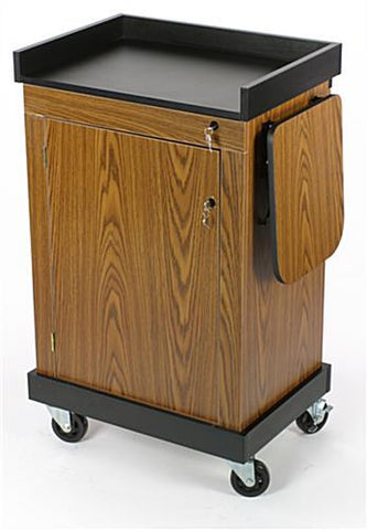 28" Media Cart with Enclosed Cabinet, Side Shelf, Locking Wheels - Medium Oak 119696