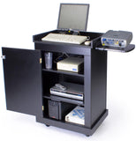 Mobile Lectern with Enclosed Cabinet, Pull-out Shelf, Locking Wheels - Black 119699
