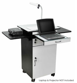 Media Cart with Locking Cabinet, Pull Out Keyboard Tray, Locking Wheels