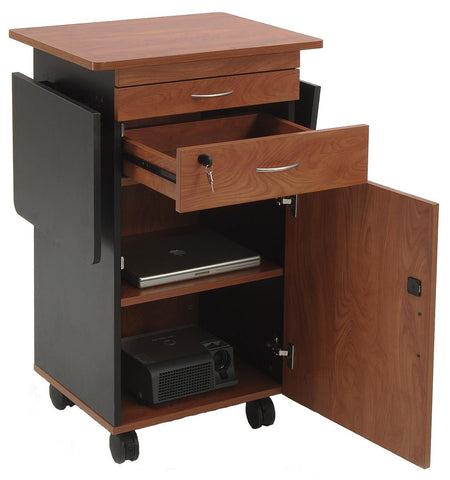 Multimedia Podium with Storage Cabinet, Laptop Tray, and Side Shelves - Cherry 119701