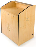 Multimedia Podium with Cabinet, Side Drawer, Keyboard Tray & Wheels - Maple 119702