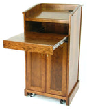 Wood Podium for Floor, Slide-Out Keyboard Tray, Cabinet & Wheels - Cherry 119706