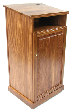 Podium for Floor with Storage Cabinet, Open Shelf & Wheels   Mahogany 119710