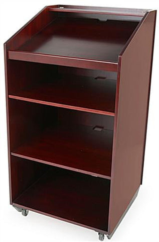 Podium for Floor with Open Back for Shelves, 2 Wheels - Red Mahogany 119717