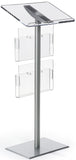 Acrylic Podium for Floor, Aluminum Pole & Base, 6 Brochure Pockets - Clear & Silver 119739