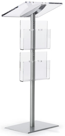 Acrylic Podium for Floor, Aluminum Pole & Base, 6 Brochure Pockets