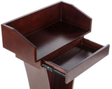 Podium for Floor, High Desktop Sides, Sliding Drawer, MDF ¨C Mahogany 119744