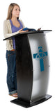 Podium for Floor w/ Frosted Front Acrylic Panel, Cross, 44.25 Tall   Black