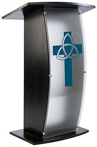 Podium for Floor w/ Frosted Front Acrylic Panel, Cross, 44.25 Tall   Black