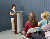 Wood Podium with Frosted Acrylic Front Panel, 48.75” Tall - Mahogany 119753