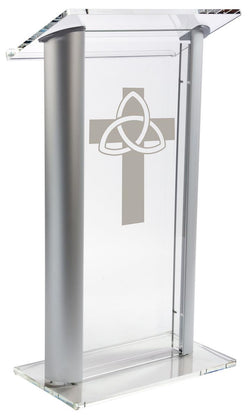 Acrylic Podium, Aluminum Sides, Cross ¨C Clear & Silver 119755