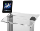 Acrylic Podium with iPad Enclosure Clamp - Clear & Silver