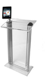 Acrylic Podium with iPad Enclosure Clamp   Clear & Silver