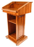 Wood Podium with Wheels, Convertible Design for Floor or Tabletop   Walnut