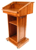 Wood Podium with Wheels, Convertible Design for Floor or Table - Light Stain 119768