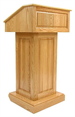 Wood Podium with Wheels, Convertible Design for Floor or Table   Light Stain