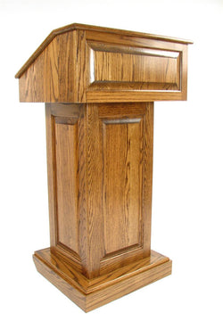 Wood Podium with Wheels, Convertible Design for Floor or Table   Dark Stain