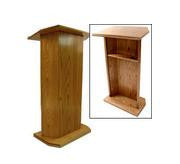 Podium for Floor, Open Back, Height Adjustable Shelf, Oak Wood - Dark Stain 119798