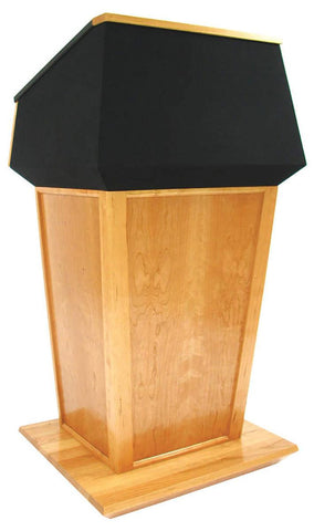Wood Podium for Floor, Presidential Design, Open Shelves - Cherry w/ Black Fabric 119804