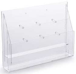 2-Tiered Acrylic Literature Holder for Tabletop or Wall, 8 Adjustable Pockets - Clear